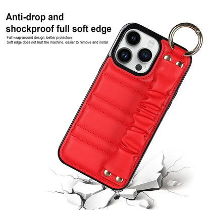 Back Cover for iPhone 12 Pro Max Pleated Wristband PU Leather+TPU Cell Phone Case