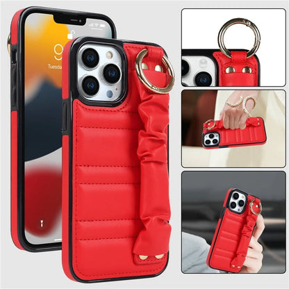 Back Cover for iPhone 12 Pro Max Pleated Wristband PU Leather+TPU Cell Phone Case