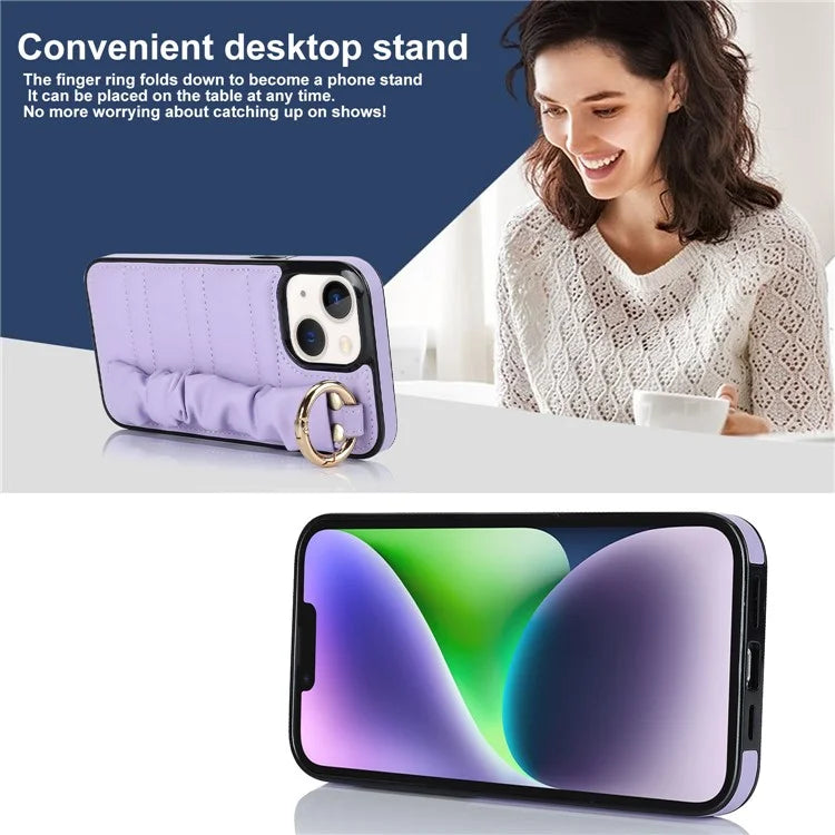 For iPhone 13 mini Cover Ring Kickstand PU Leather+TPU Cell Phone Cases