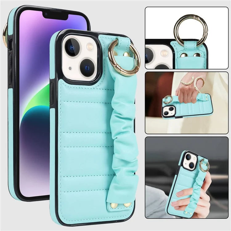 For iPhone 13 mini Cover Ring Kickstand PU Leather+TPU Cell Phone Cases