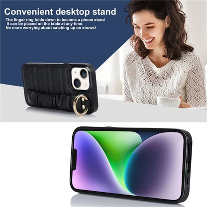 For iPhone 13 mini Cover Ring Kickstand PU Leather+TPU Cell Phone Cases