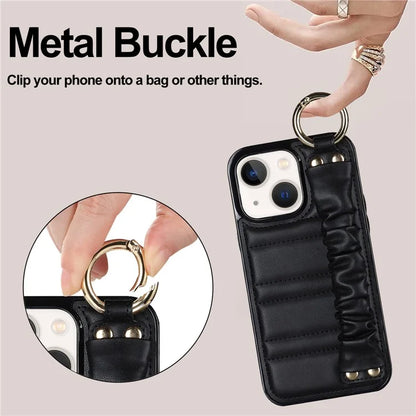 For iPhone 13 mini Cover Ring Kickstand PU Leather+TPU Cell Phone Cases