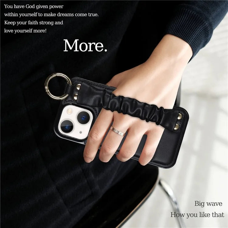 For iPhone 13 mini Cover Ring Kickstand PU Leather+TPU Cell Phone Cases