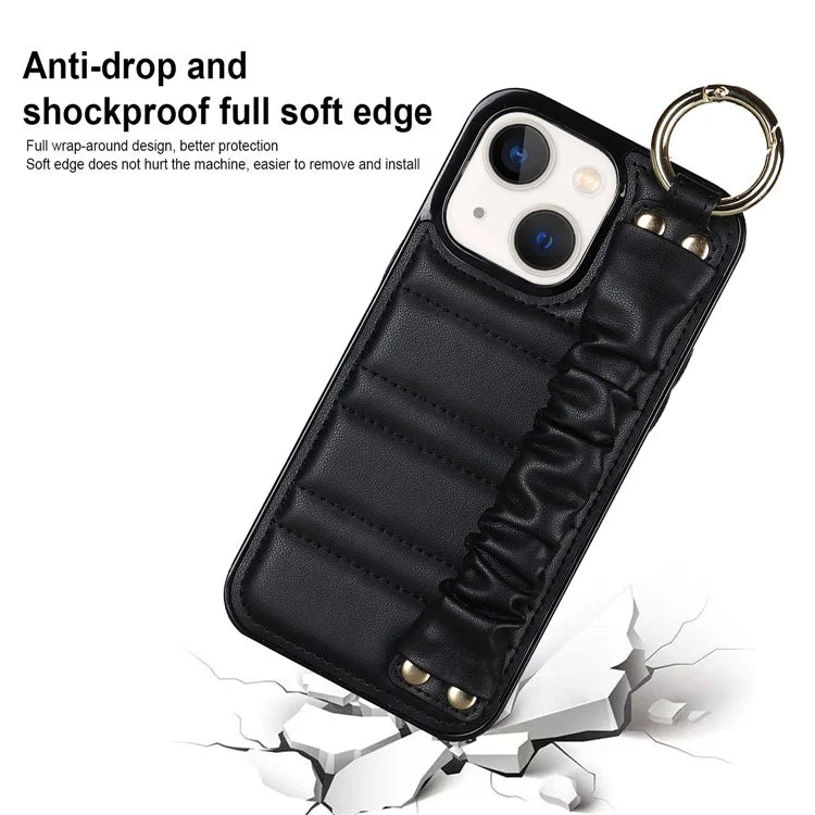 For iPhone 13 mini Cover Ring Kickstand PU Leather+TPU Cell Phone Cases