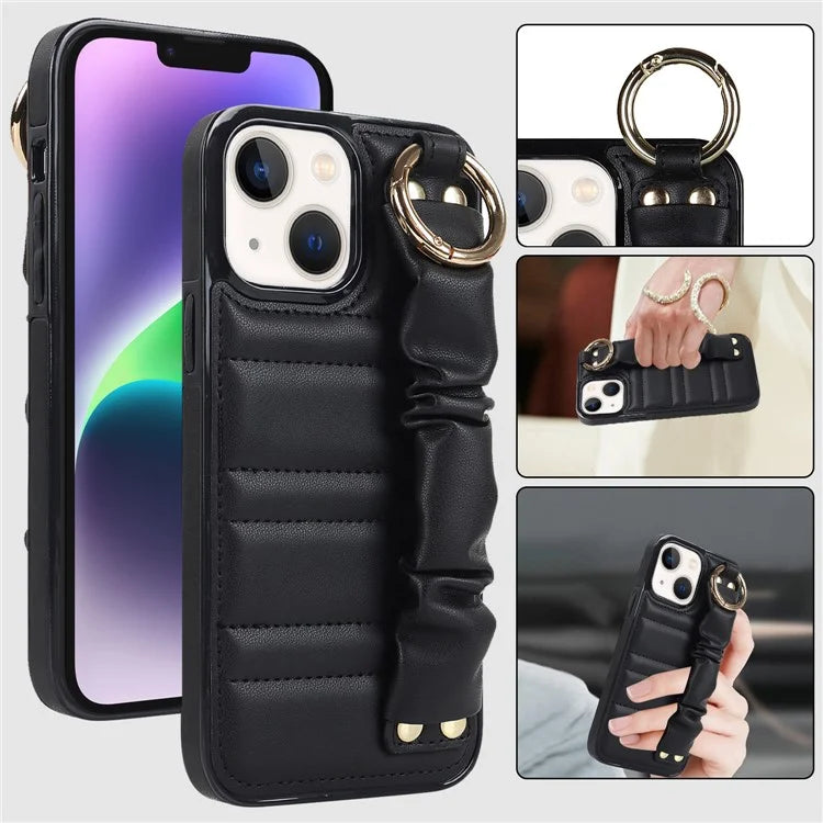 For iPhone 13 mini Cover Ring Kickstand PU Leather+TPU Cell Phone Cases