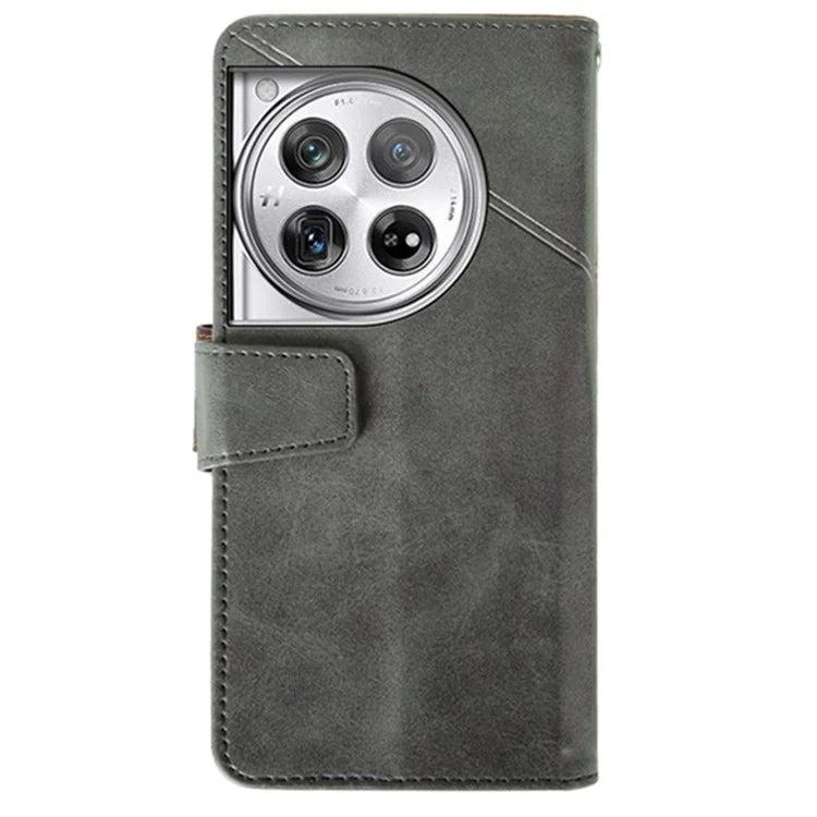 IDEWEI For OnePlus 12 5G Magnetic Case Leather	Calf Texture Shockproof Wallet Phone Cover