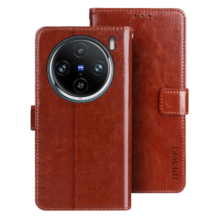 IDEWEI For vivo X100 Pro 5G Phone Case Crazy Horse Pattern Flip Phone Wallet Cover