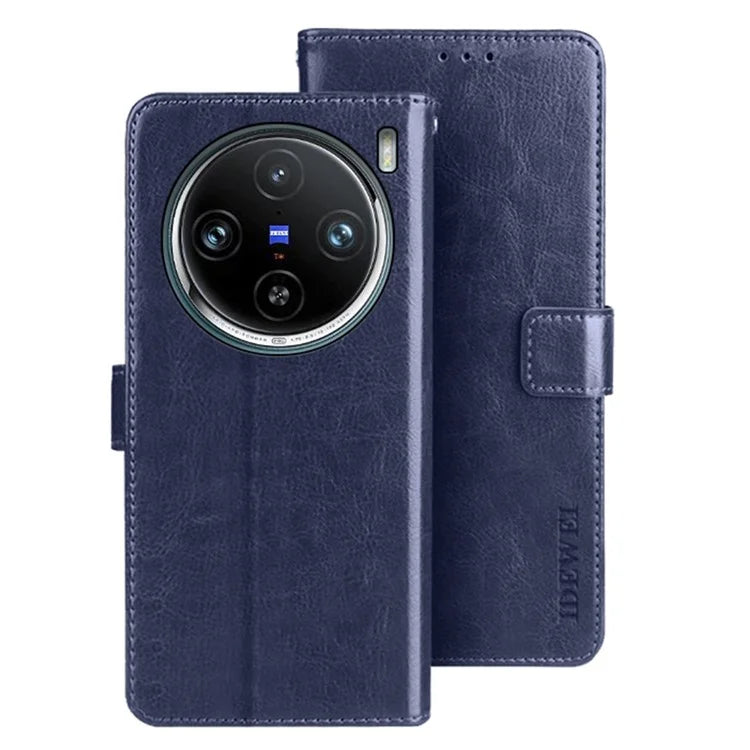 IDEWEI For vivo X100 Pro 5G Phone Case Crazy Horse Pattern Flip Phone Wallet Cover
