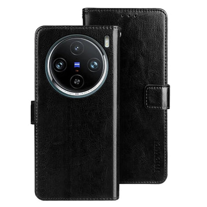 IDEWEI For vivo X100 Pro 5G Phone Case Crazy Horse Pattern Flip Phone Wallet Cover