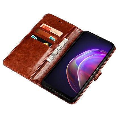 IDEWEI For vivo X100 Pro 5G Phone Case Crazy Horse Pattern Flip Phone Wallet Cover
