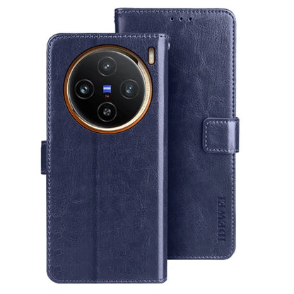 IDEWEI For vivo X100 5G Phone Leather Flip Case Wallet Stand Crazy Horse Texture