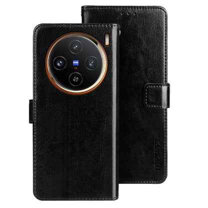 IDEWEI For vivo X100 5G Phone Leather Flip Case Wallet Stand Crazy Horse Texture