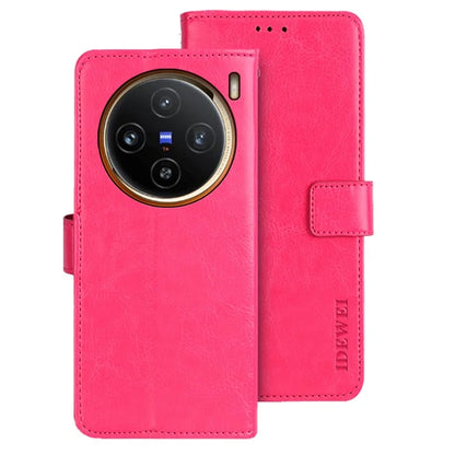 IDEWEI For vivo X100 5G Phone Leather Flip Case Wallet Stand Crazy Horse Texture