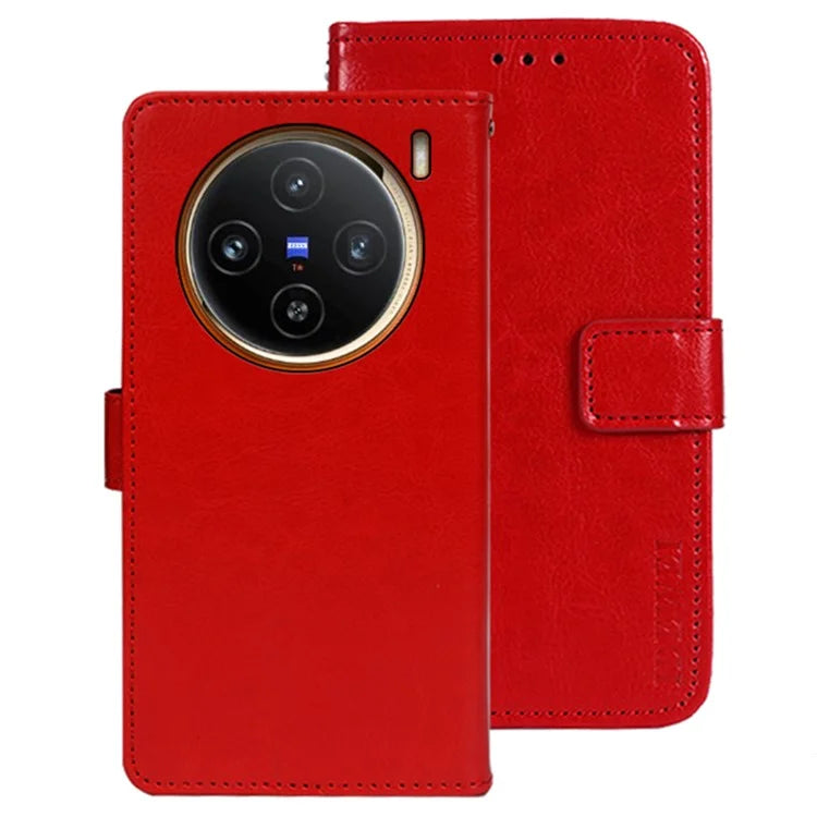 IDEWEI For vivo X100 5G Phone Leather Flip Case Wallet Stand Crazy Horse Texture