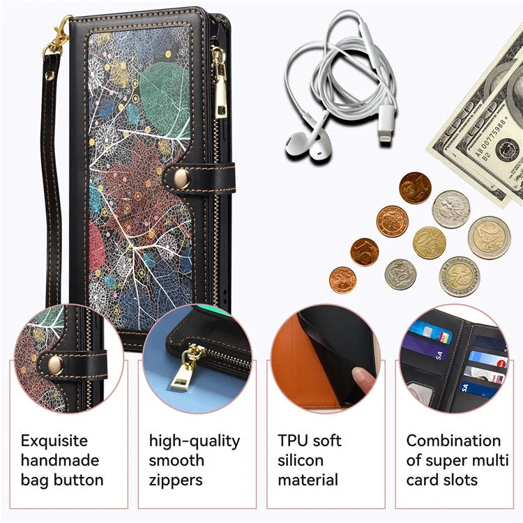 ESEBLE Galaxy Series For Samsung Galaxy A55 5G Leather Case Wallet Stand Cover with Strap