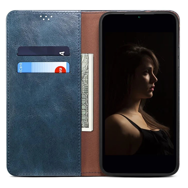 For Samsung Galaxy A55 5G Case Wallet Stand Leather Cover Waxy Crazy Horse Texture