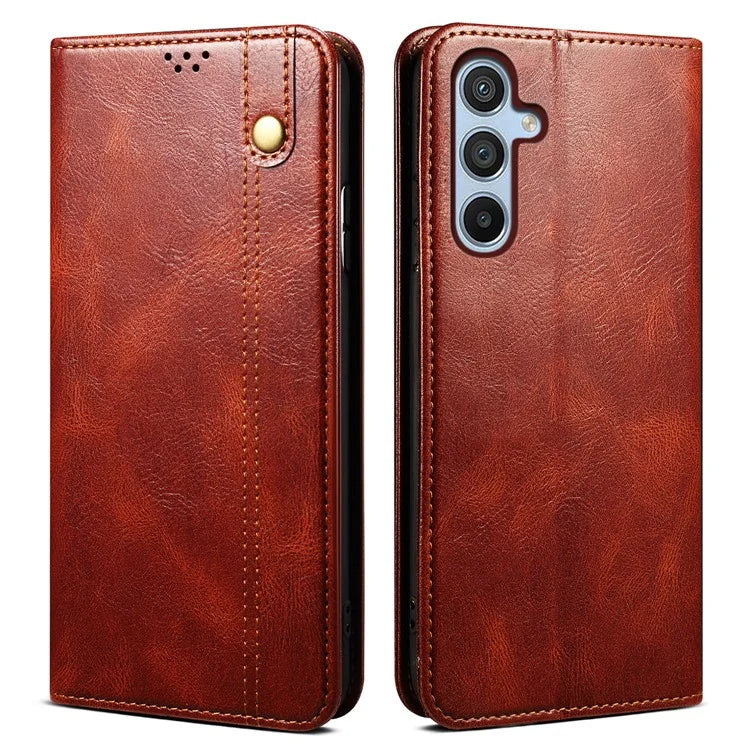 For Samsung Galaxy A55 5G Case Wallet Stand Leather Cover Waxy Crazy Horse Texture