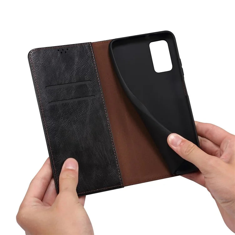 For Samsung Galaxy A55 5G Case Wallet Stand Leather Cover Waxy Crazy Horse Texture