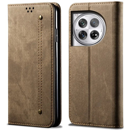 For OnePlus 12 5G Case with Stand Jeans Cloth Texture Wallet Leather Cover