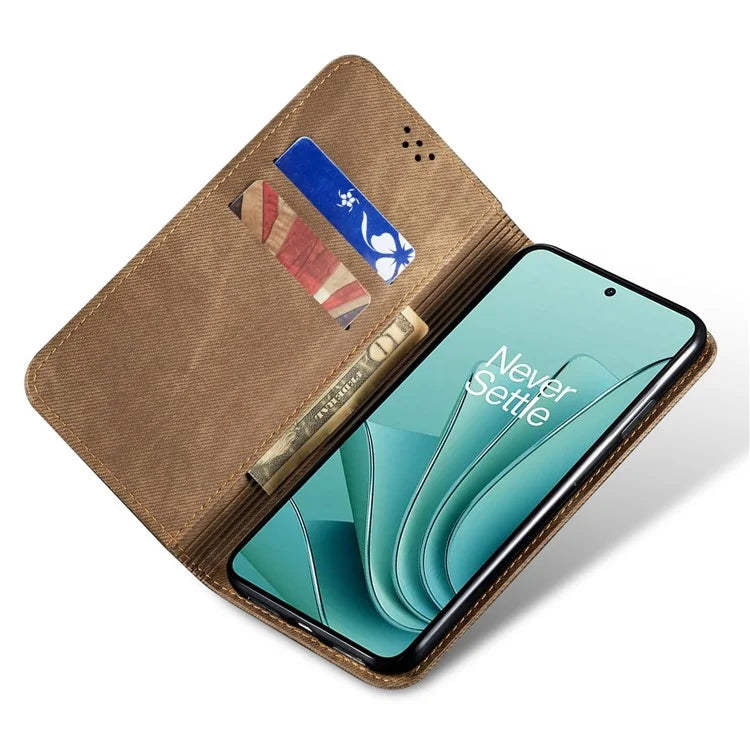 For OnePlus 12 5G Case with Stand Jeans Cloth Texture Wallet Leather Cover