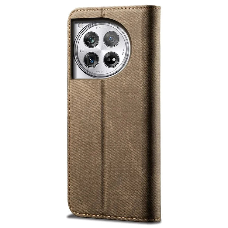 For OnePlus 12 5G Case with Stand Jeans Cloth Texture Wallet Leather Cover