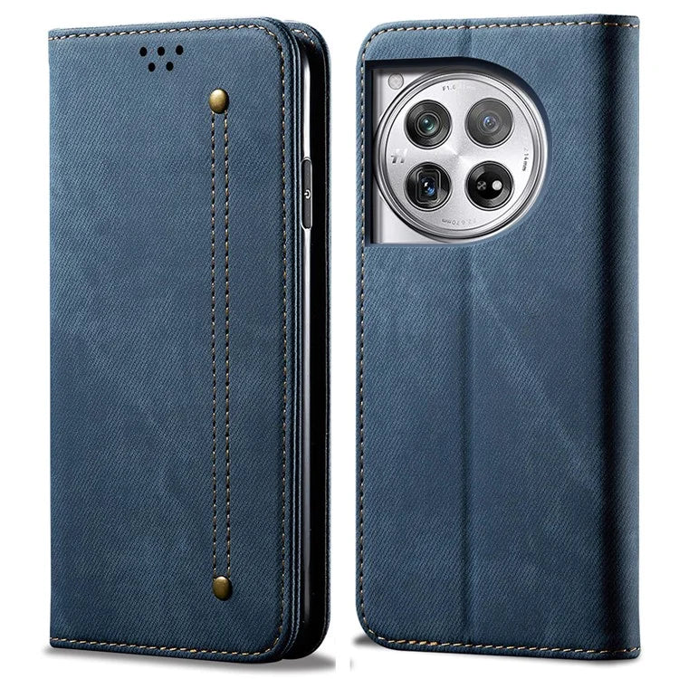 For OnePlus 12 5G Case with Stand Jeans Cloth Texture Wallet Leather Cover