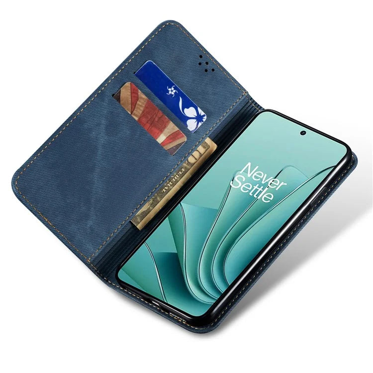 For OnePlus 12 5G Case with Stand Jeans Cloth Texture Wallet Leather Cover