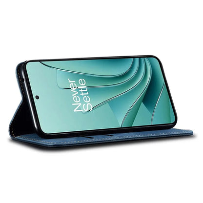 For OnePlus 12 5G Case with Stand Jeans Cloth Texture Wallet Leather Cover