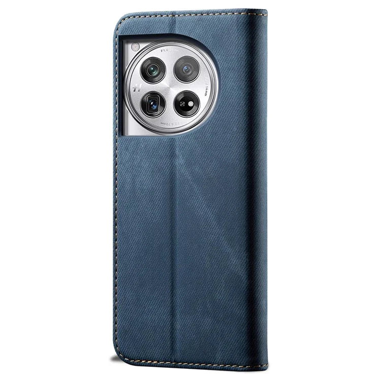 For OnePlus 12 5G Case with Stand Jeans Cloth Texture Wallet Leather Cover