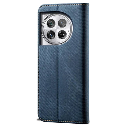 For OnePlus 12 5G Case with Stand Jeans Cloth Texture Wallet Leather Cover