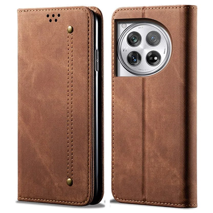 For OnePlus 12 5G Case with Stand Jeans Cloth Texture Wallet Leather Cover