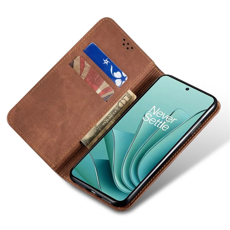 For OnePlus 12 5G Case with Stand Jeans Cloth Texture Wallet Leather Cover