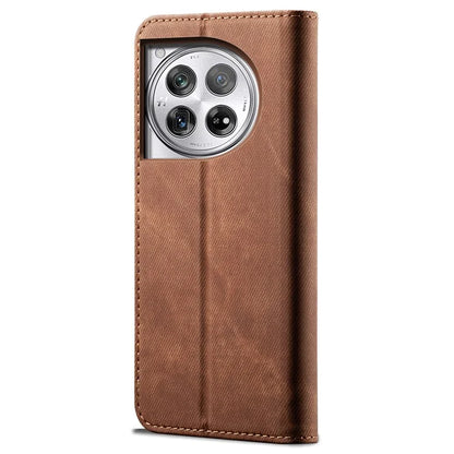 For OnePlus 12 5G Case with Stand Jeans Cloth Texture Wallet Leather Cover