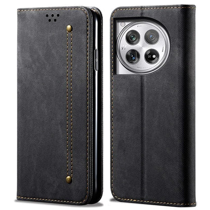 For OnePlus 12 5G Case with Stand Jeans Cloth Texture Wallet Leather Cover