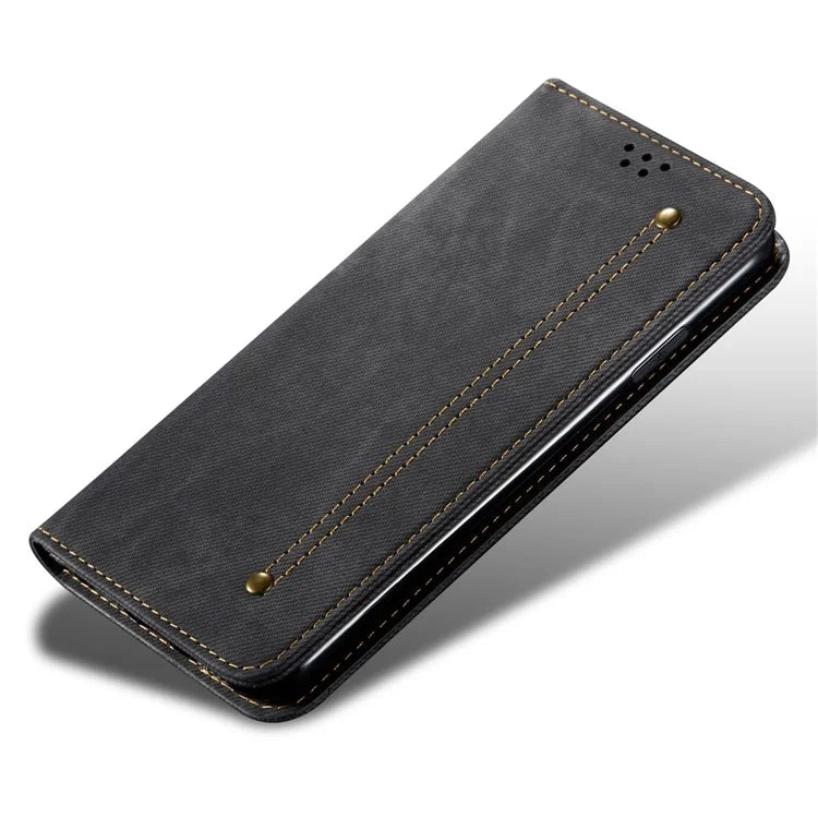 For OnePlus 12 5G Case with Stand Jeans Cloth Texture Wallet Leather Cover
