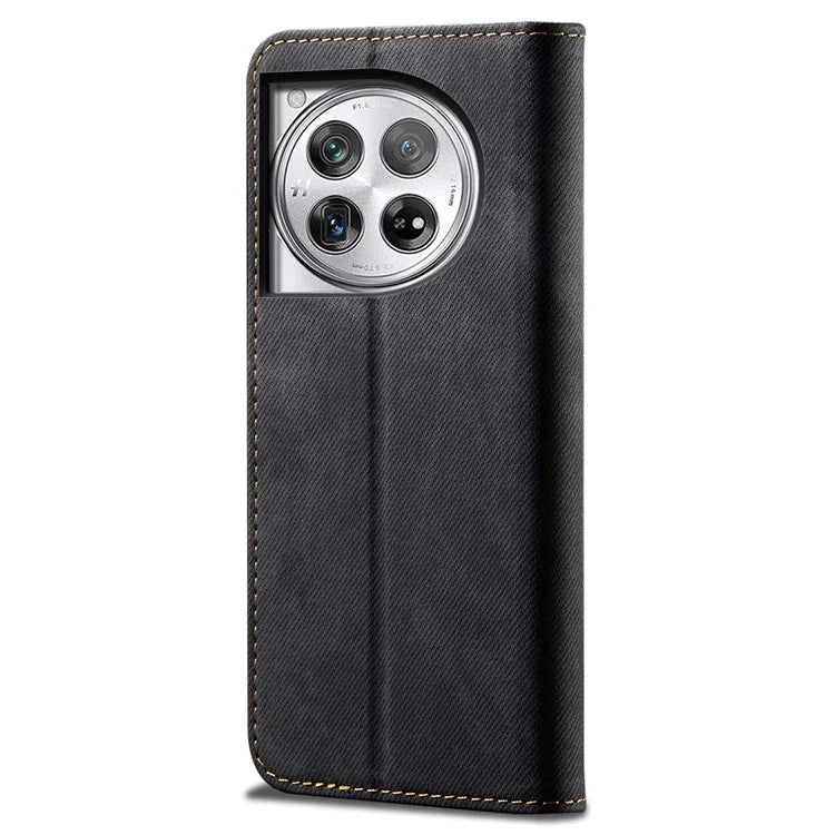 For OnePlus 12 5G Case with Stand Jeans Cloth Texture Wallet Leather Cover