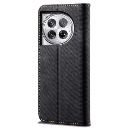 For OnePlus 12 5G Case with Stand Jeans Cloth Texture Wallet Leather Cover