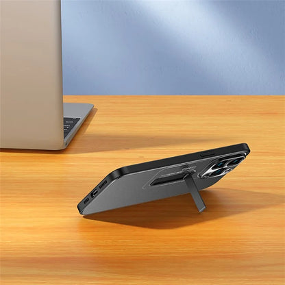 For iPhone 15 Pro Max Case Plastic Phone Back Cover with Hidden Kickstand