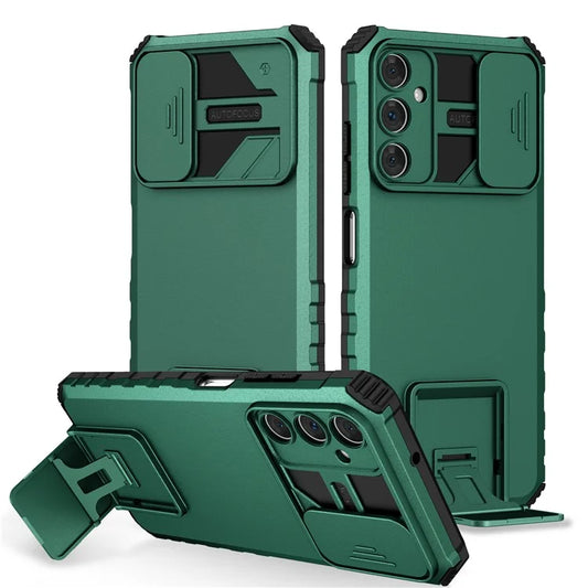 For Samsung Galaxy A05s 4G Phone Case Built-in Kickstand and Slide Lens Coverish Green