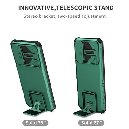 For Samsung Galaxy A05s 4G Phone Case Built-in Kickstand and Slide Lens Coverish Green