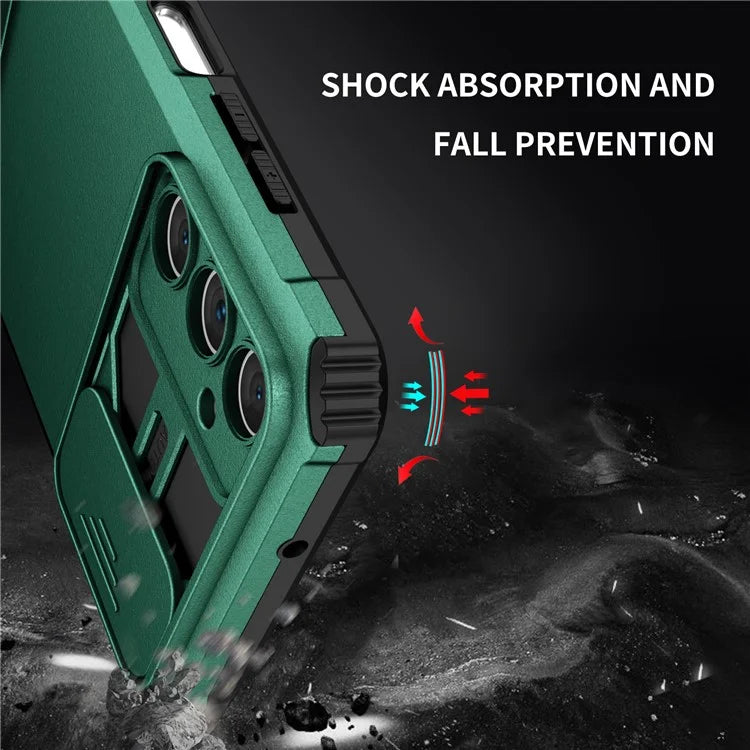 For Samsung Galaxy A05s 4G Phone Case Built-in Kickstand and Slide Lens Coverish Green