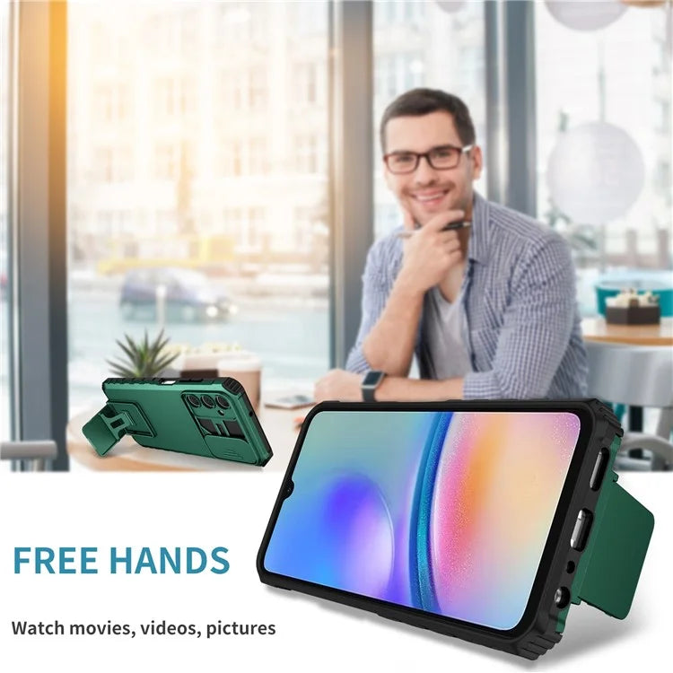 For Samsung Galaxy A05s 4G Phone Case Built-in Kickstand and Slide Lens Coverish Green
