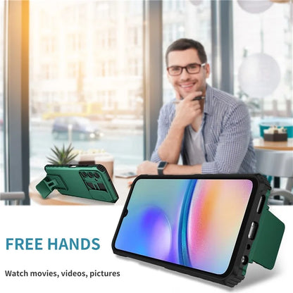 For Samsung Galaxy A05s 4G Phone Case Built-in Kickstand and Slide Lens Coverish Green