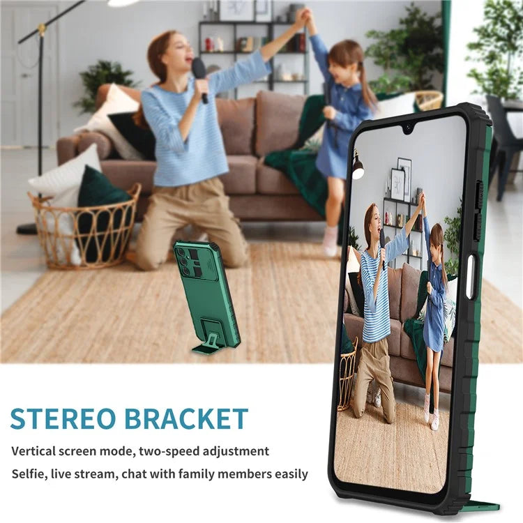 For Samsung Galaxy A05s 4G Phone Case Built-in Kickstand and Slide Lens Coverish Green