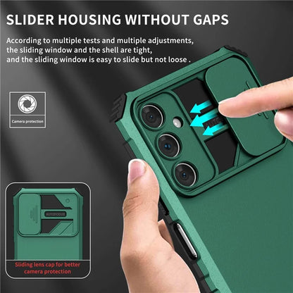 For Samsung Galaxy A05s 4G Phone Case Built-in Kickstand and Slide Lens Coverish Green