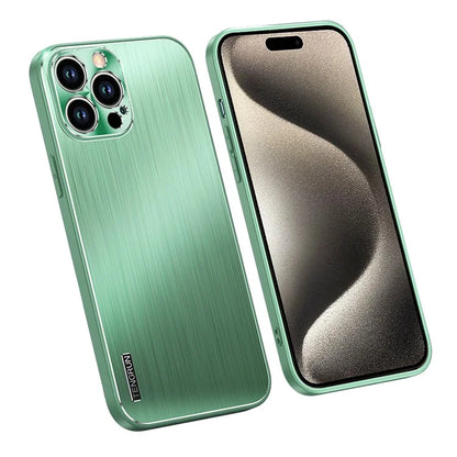 For iPhone 15 Pro Max Case Drop-proof Brushed TPU + Metal Protective Back Shell