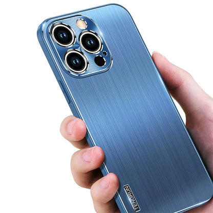 For iPhone 15 Pro Max Case Drop-proof Brushed TPU + Metal Protective Back Shell