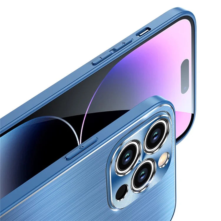For iPhone 15 Pro Max Case Drop-proof Brushed TPU + Metal Protective Back Shell