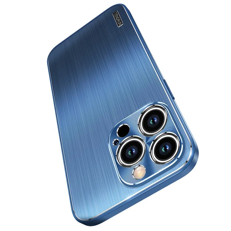 For iPhone 15 Pro Max Case Drop-proof Brushed TPU + Metal Protective Back Shell