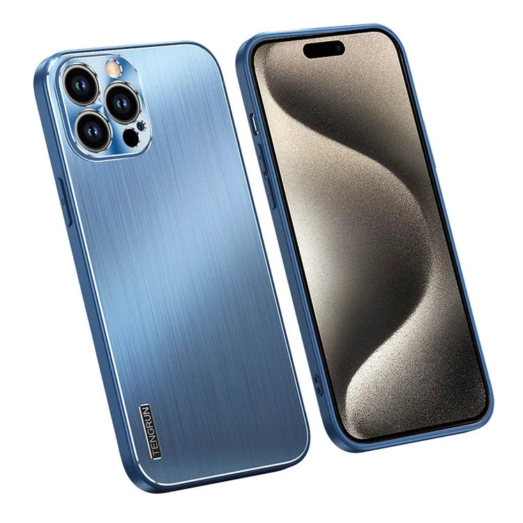 For iPhone 15 Pro Max Case Drop-proof Brushed TPU + Metal Protective Back Shell